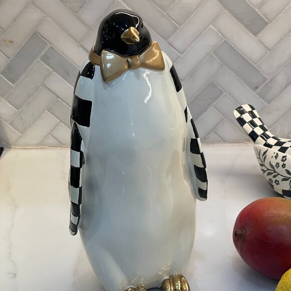 MacKenzie-Childs Courtly Check Tabletop Penguin – 11" Resin Holiday Figure-NEW - Picture 8 of 14